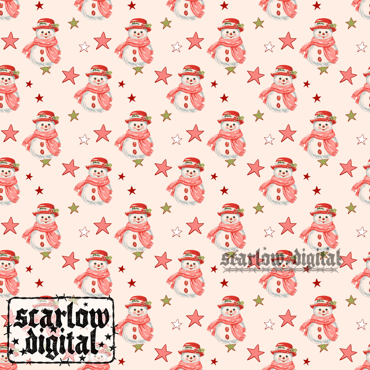 Snowman Stars Seamless Pattern Digital Design