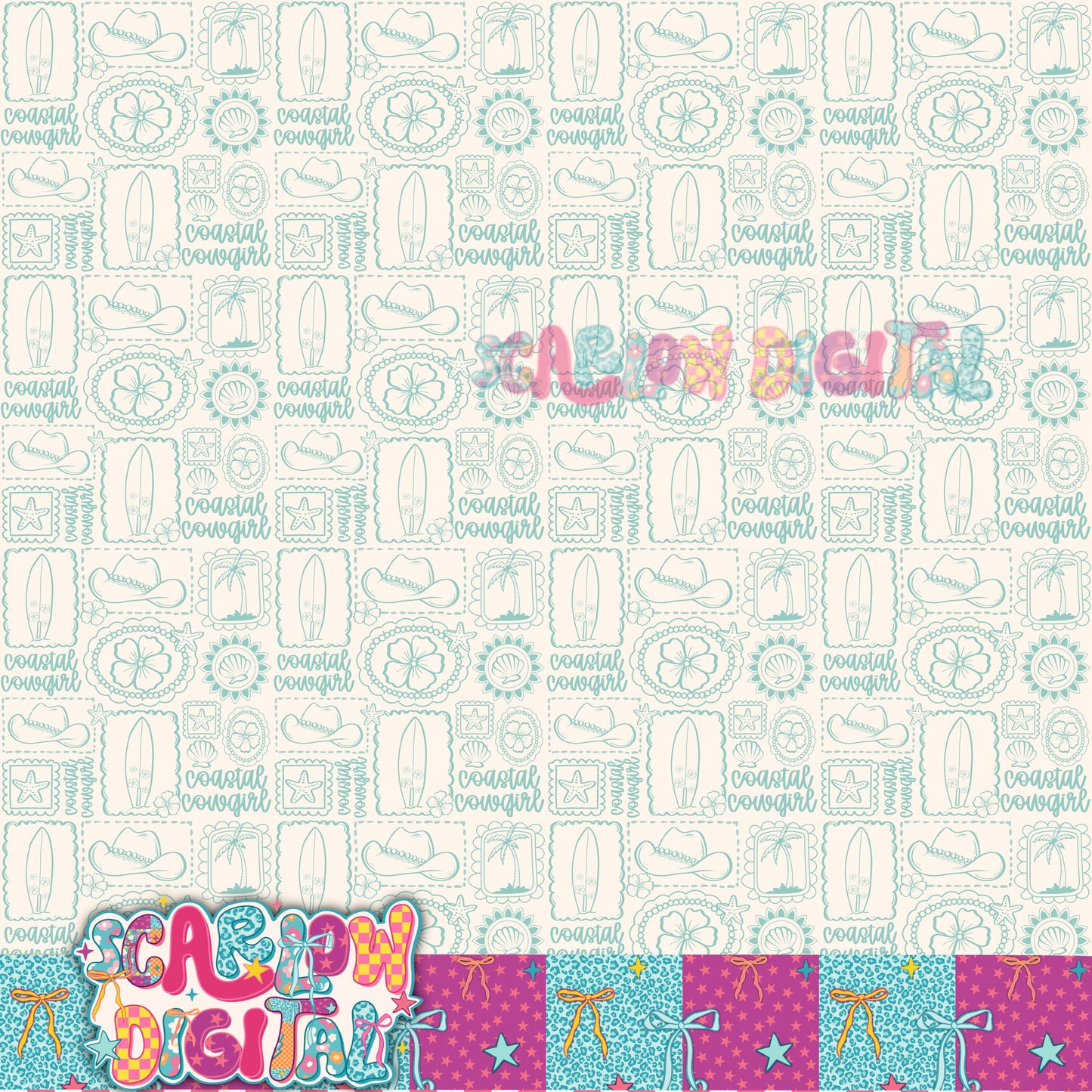 Coastal Cowgirl Single Color Seamless Pattern Digital Design
