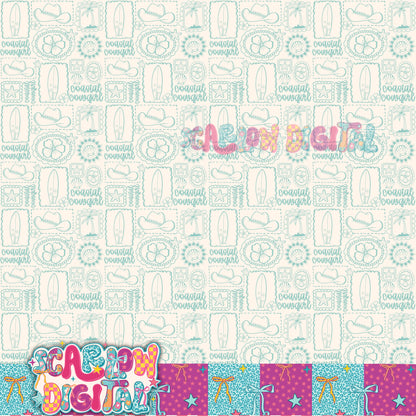 Coastal Cowgirl Single Color Seamless Pattern Digital Design