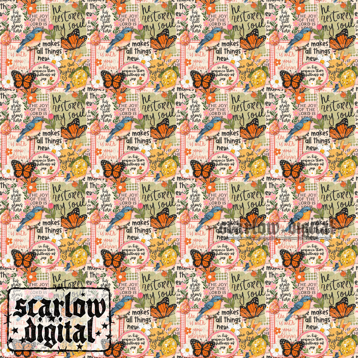 Christian Collage Seamless Pattern Digital Design