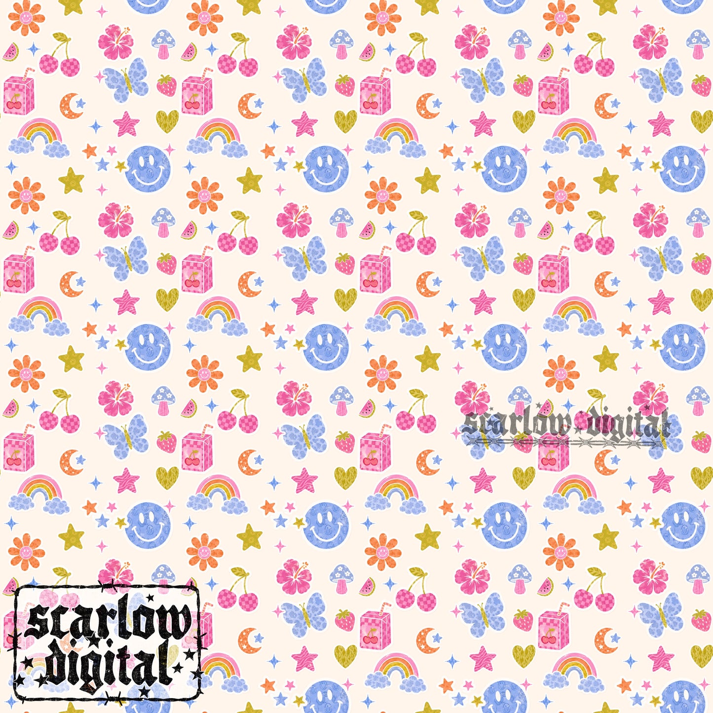 Random Girly Things Seamless Pattern Digital Design