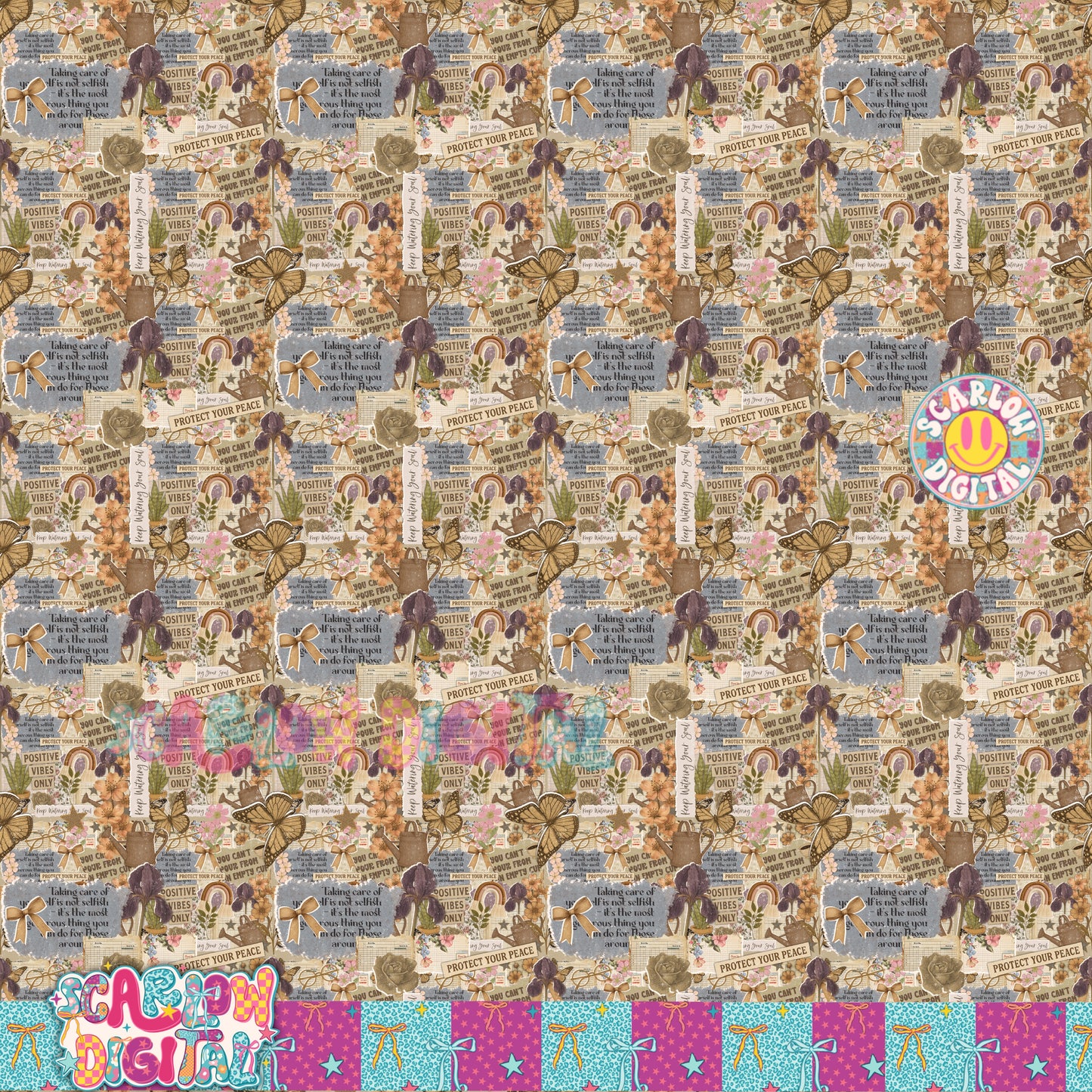 Self Care Scrapbook Seamless Pattern Digital Design