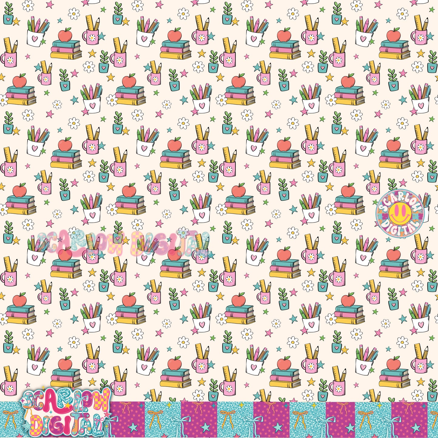 School Things Seamless Pattern Digital Design