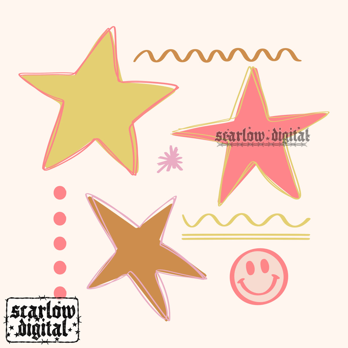 Stars Doodles PNG Digital Design