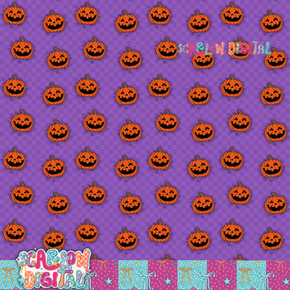 Pumpkins and Checkers Seamless Pattern Digital Design