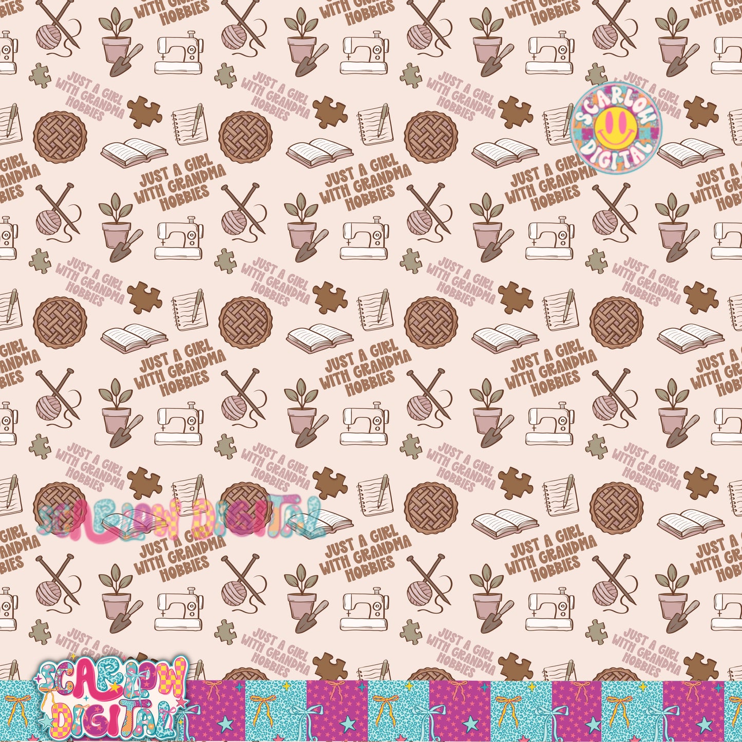 Just a Girl With Grandma Hobbies Seamless Pattern Digital Design