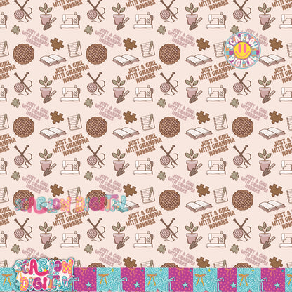 Just a Girl With Grandma Hobbies Seamless Pattern Digital Design