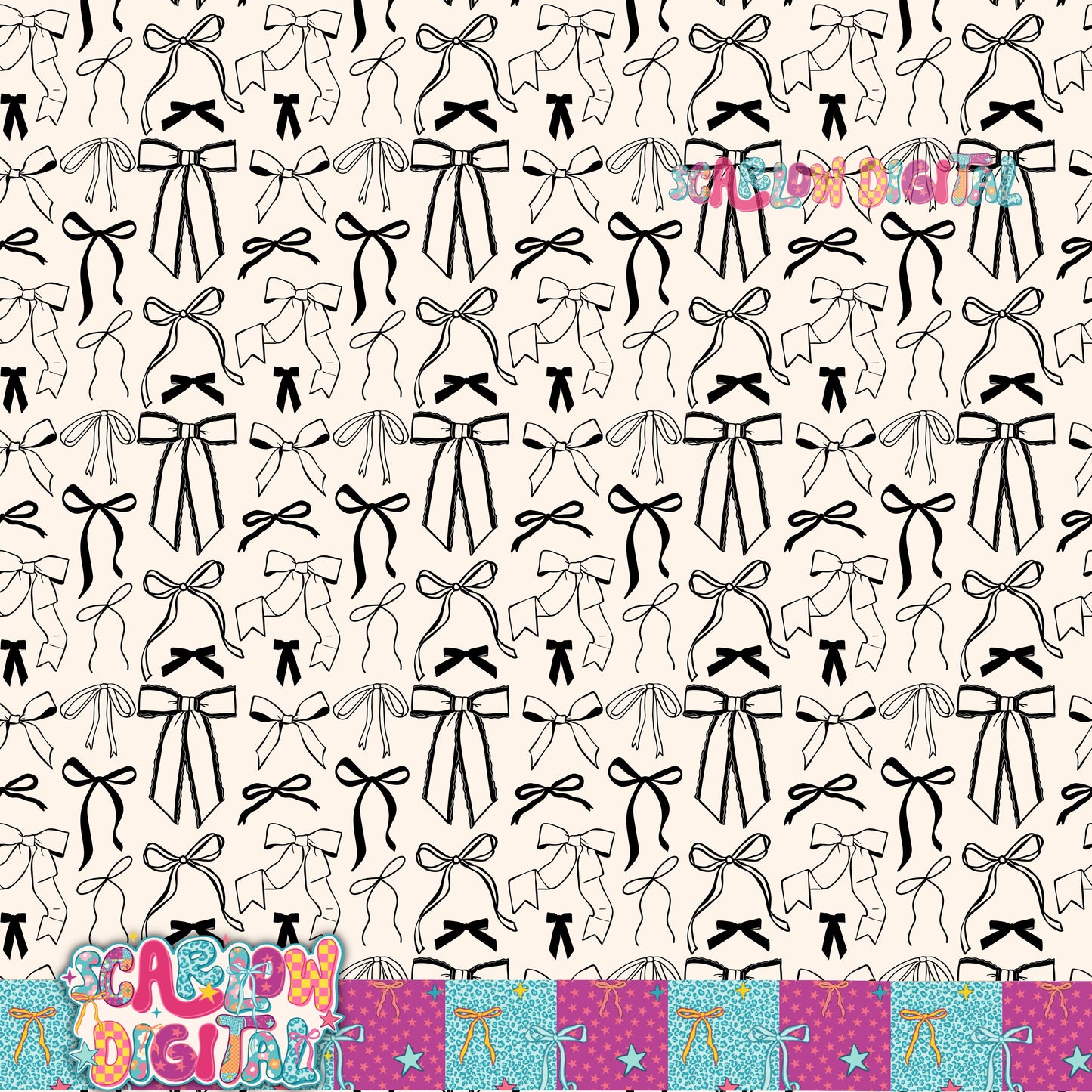 Black Bows Seamless Pattern Digital Design