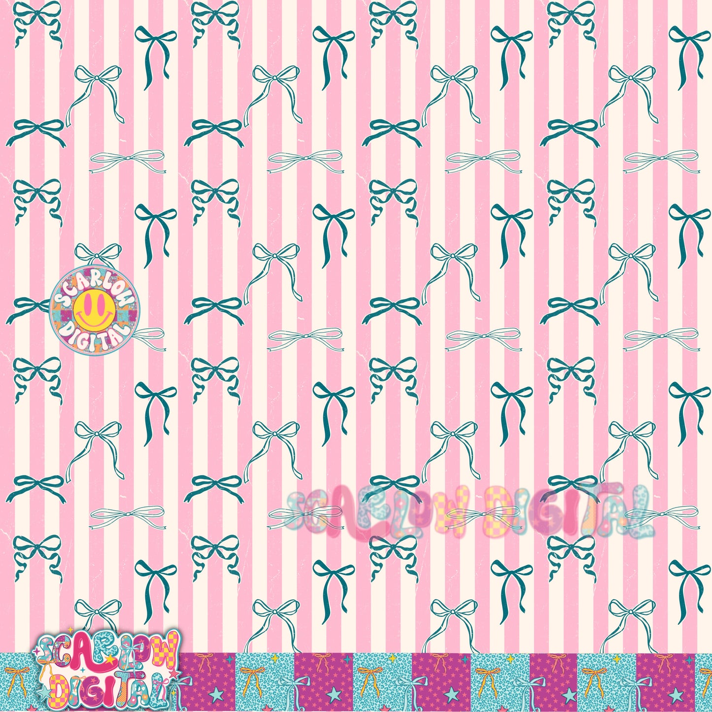 Blue and Pink Stripes with Bows Seamless Pattern Digital Design