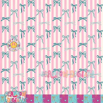 Blue and Pink Stripes with Bows Seamless Pattern Digital Design