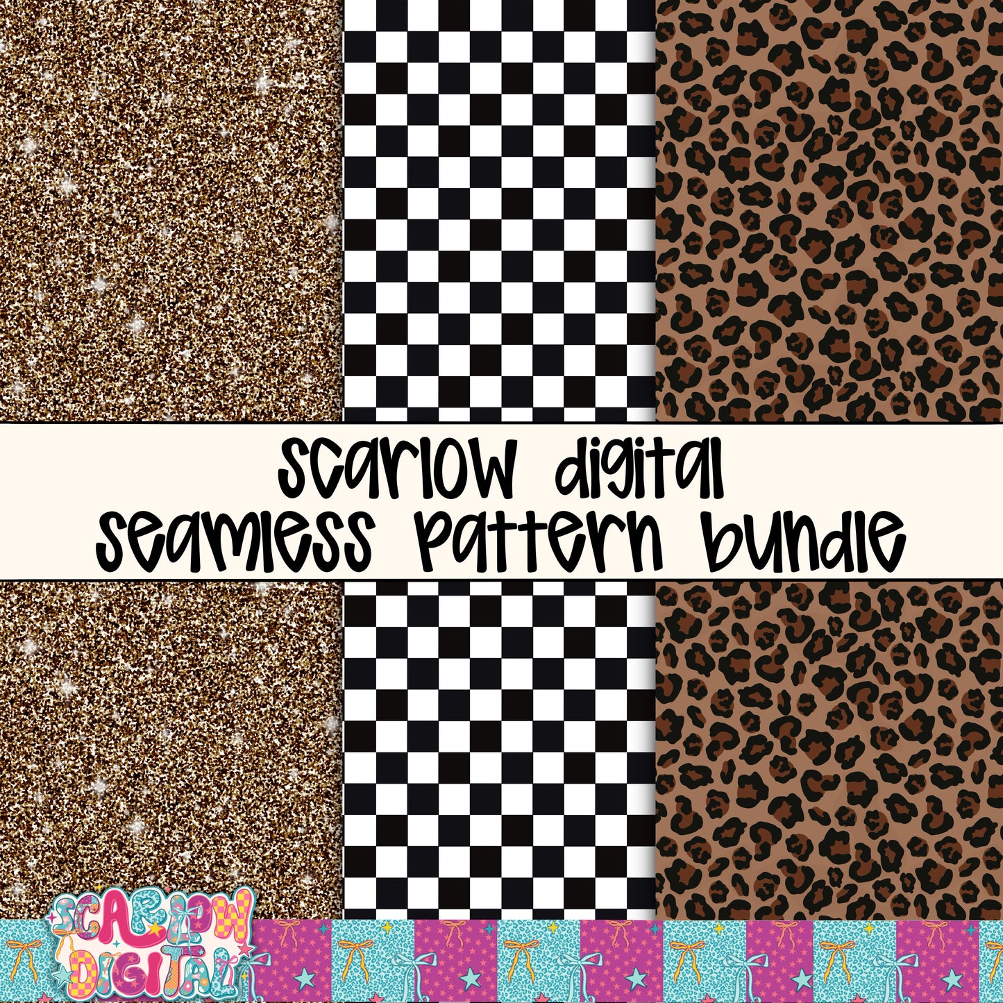 Leopard, Gold, and Checkers Seamless Pattern Bundle Digital Design