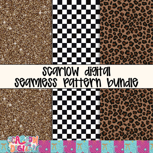 Leopard, Gold, and Checkers Seamless Pattern Bundle Digital Design