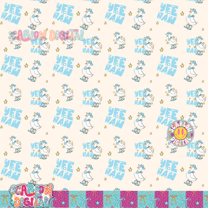 Yeehaw Goose in Blue Seamless Pattern Digital Design