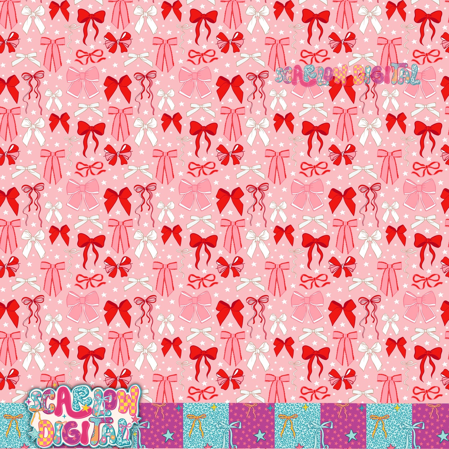 Pink & Red Christmas Bows Seamless Pattern Digital Design