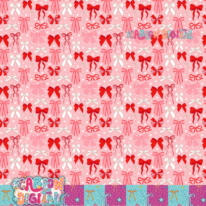 Pink & Red Christmas Bows Seamless Pattern Digital Design