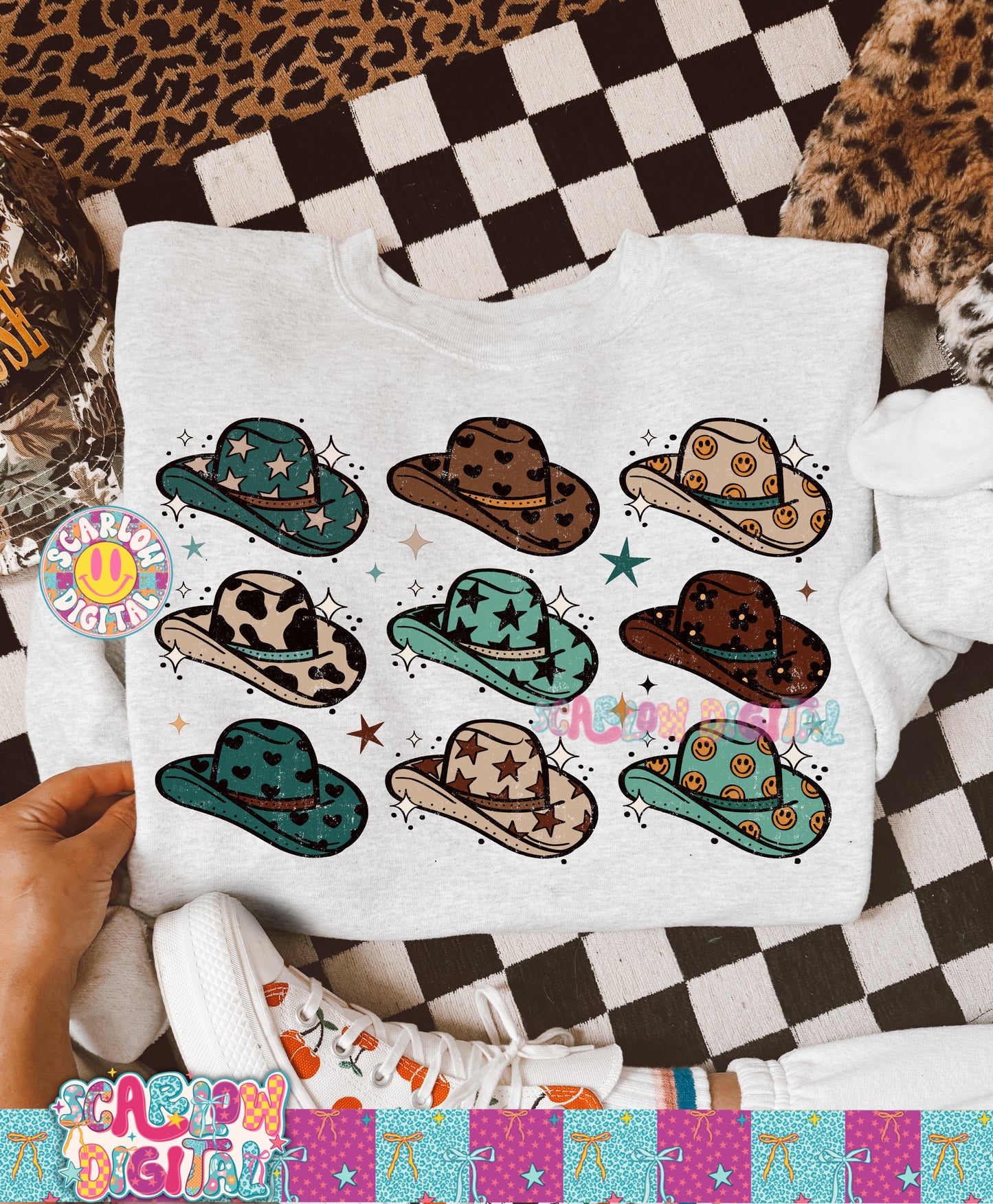 Blue Cowgirl Hats PNG Digital Design