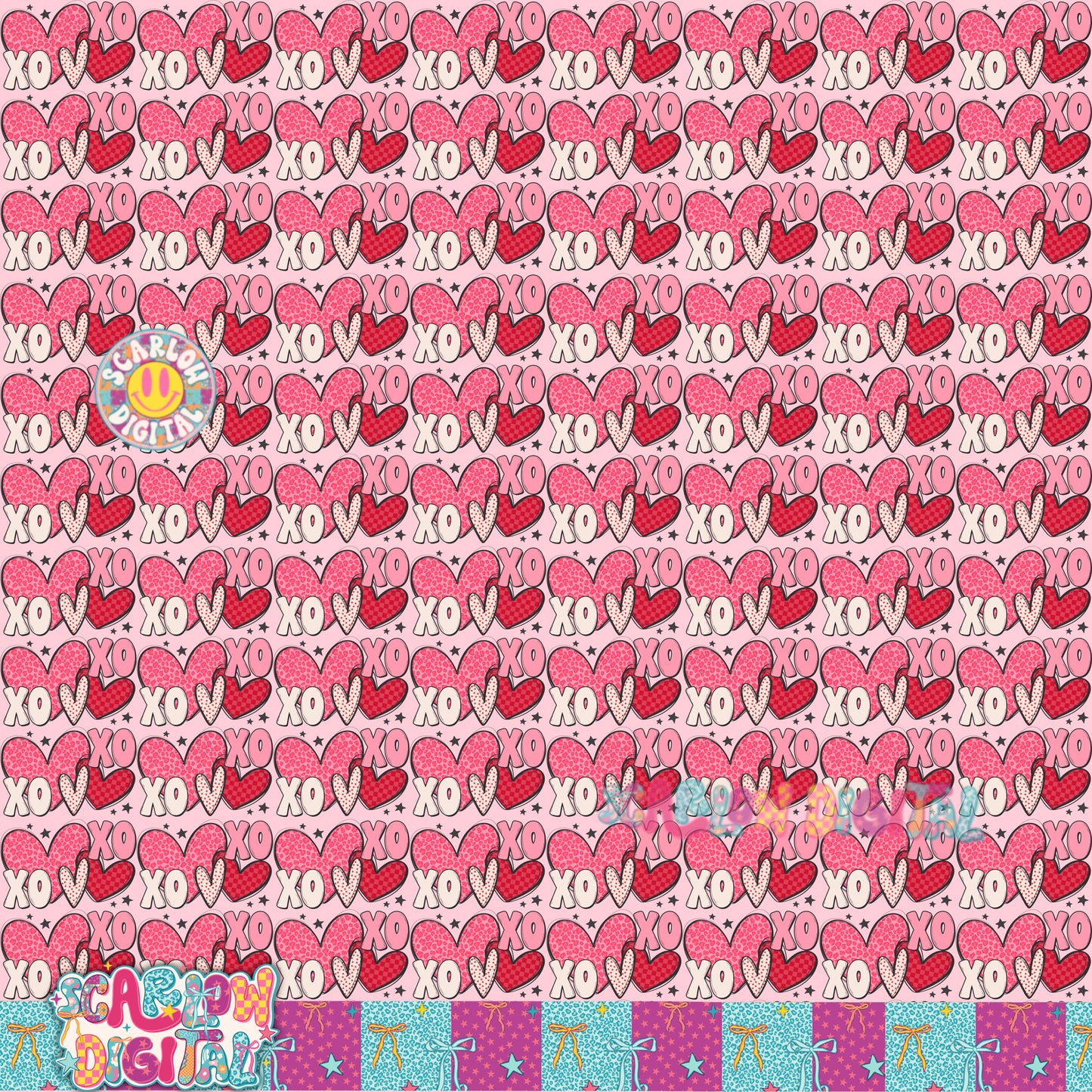 Xoxo and Hearts Seamless Pattern Digital Design