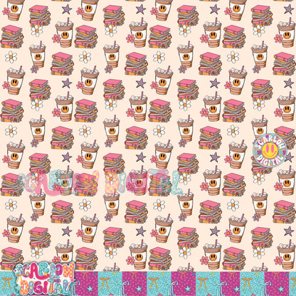 Books and Coffee Seamless Pattern Digital Design