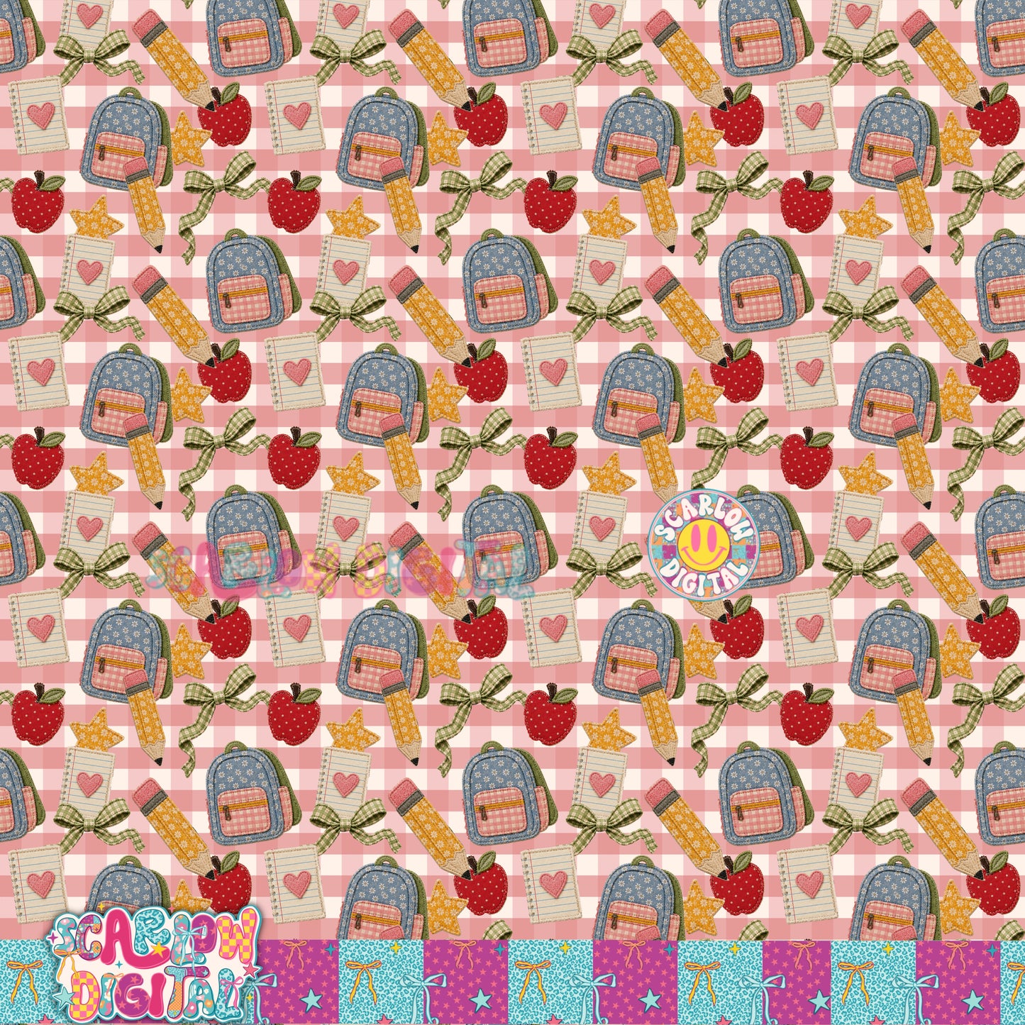 Back to School Faux Patchwork Seamless Pattern Digital Design