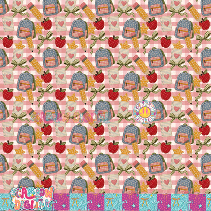 Back to School Faux Patchwork Seamless Pattern Digital Design