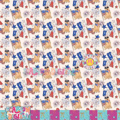 Patriotic Golden Retriever Seamless Pattern Digital Design