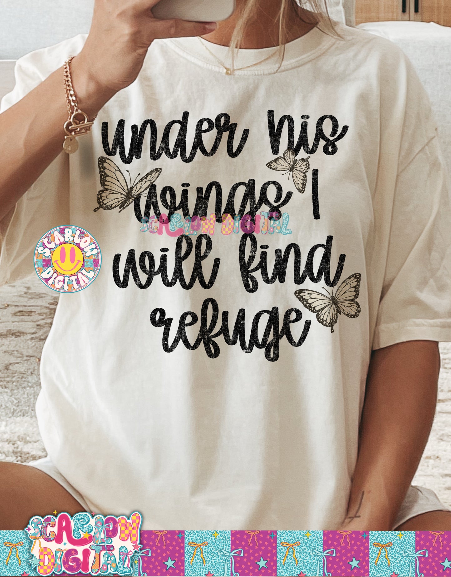 Under His Wings I Will Find Refuge PNG Digital Design