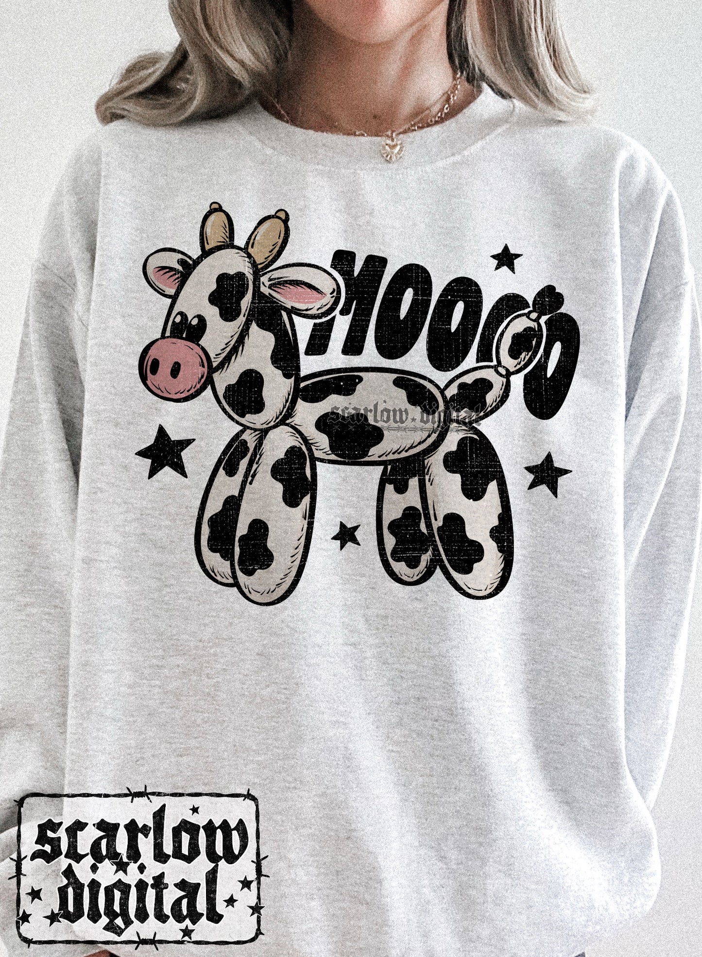 Moooo Cow Balloon Animal PNG Digital Design