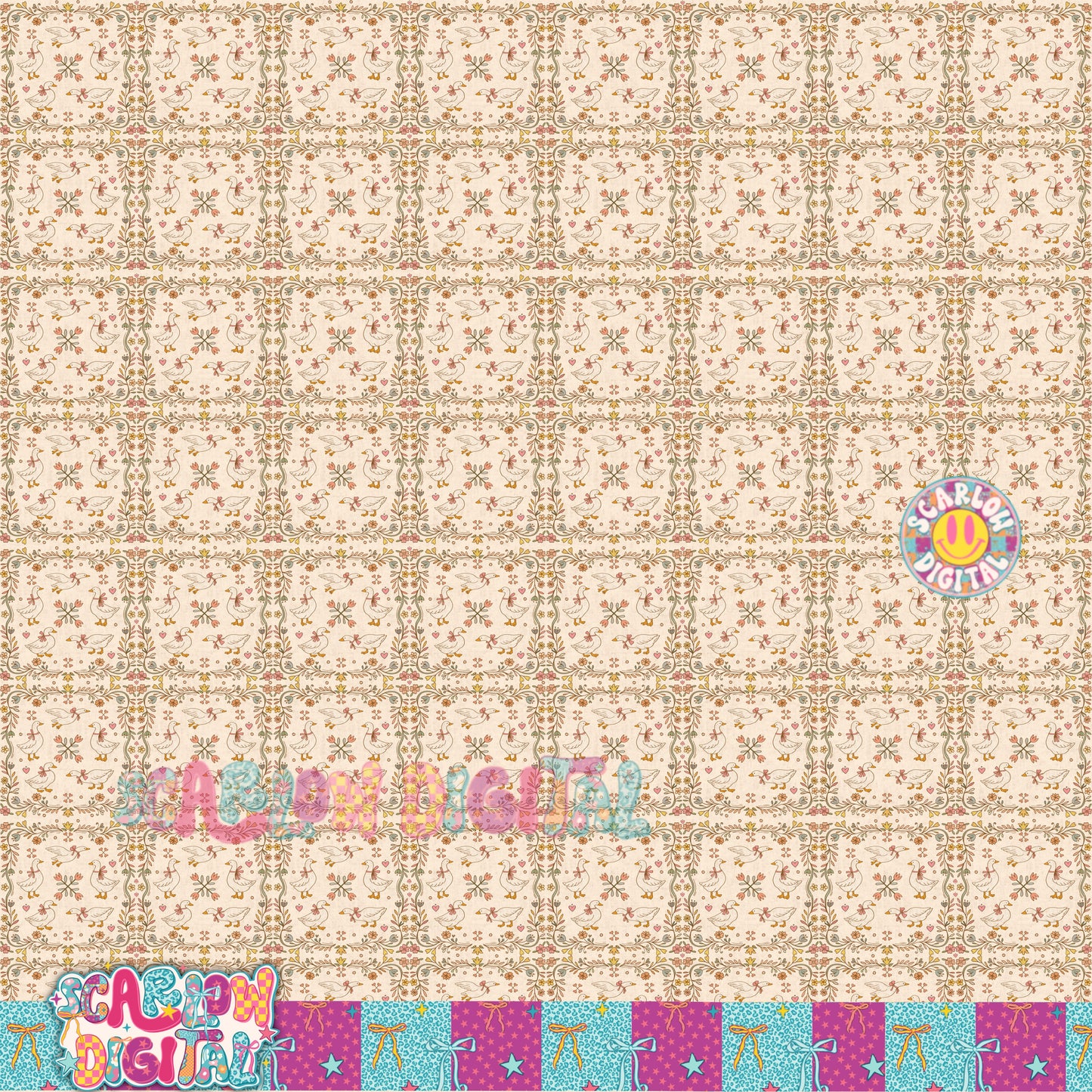Vintage Thrift-Style Faux Quilt Seamless Pattern Digital Design