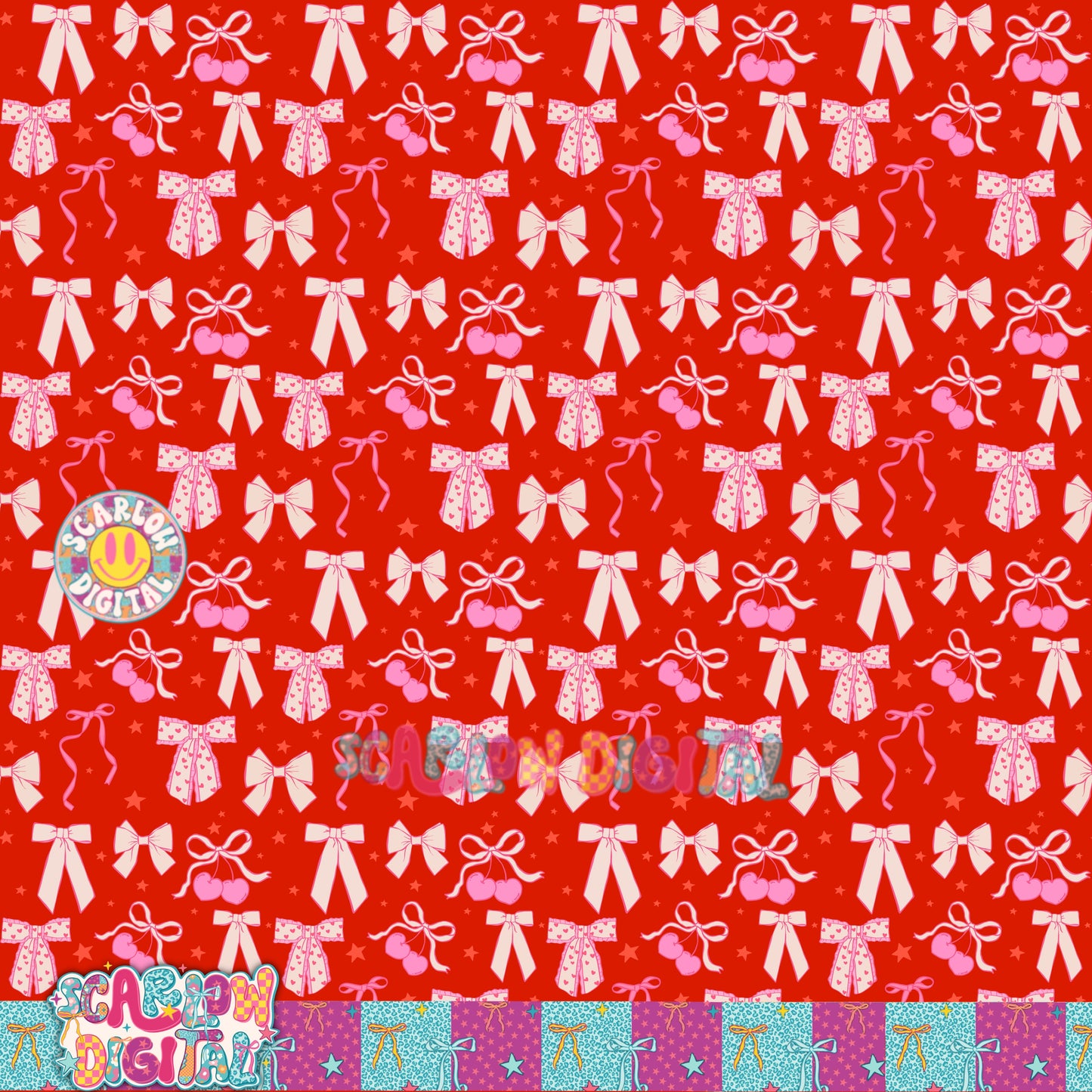 Red Valentine's Day Bows Seamless Pattern Digital Design