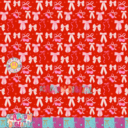 Red Valentine's Day Bows Seamless Pattern Digital Design