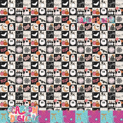 Spooky Checkers in Pink Seamless Pattern Digital Design