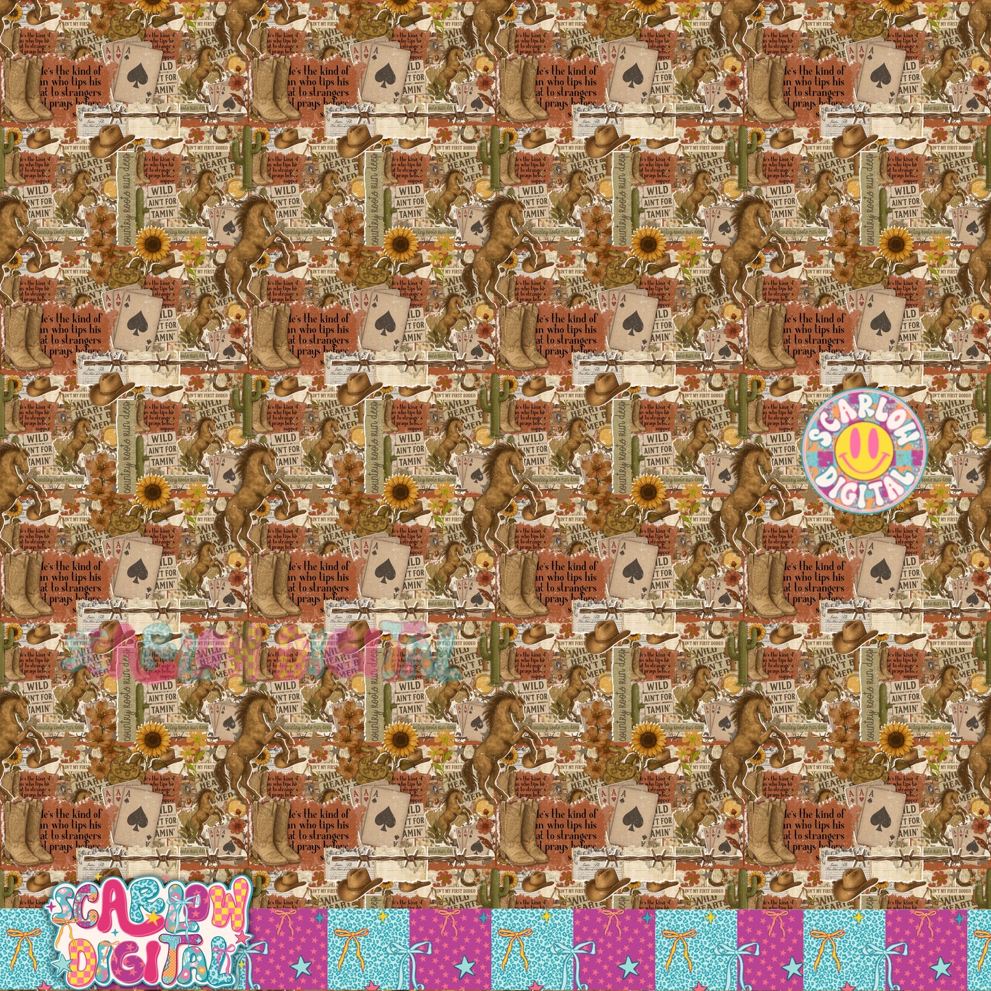 Western Scrapbook Seamless Pattern Digital Design