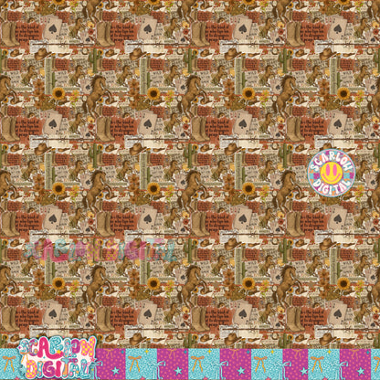 Western Scrapbook Seamless Pattern Digital Design