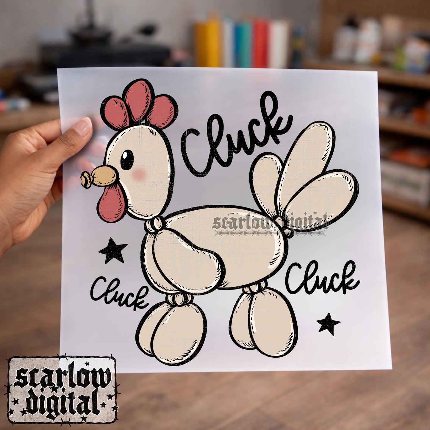 Cluck Cluck Chicken Balloon Animal PNG Digital Design