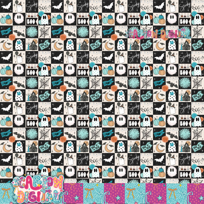 Spooky Checkers in Blue Seamless Pattern Digital Design