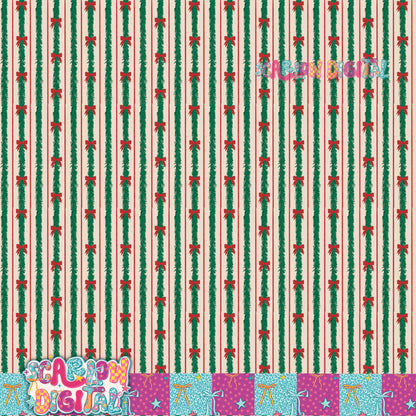 Tinsel Bows Christmas Seamless Pattern Digital Design