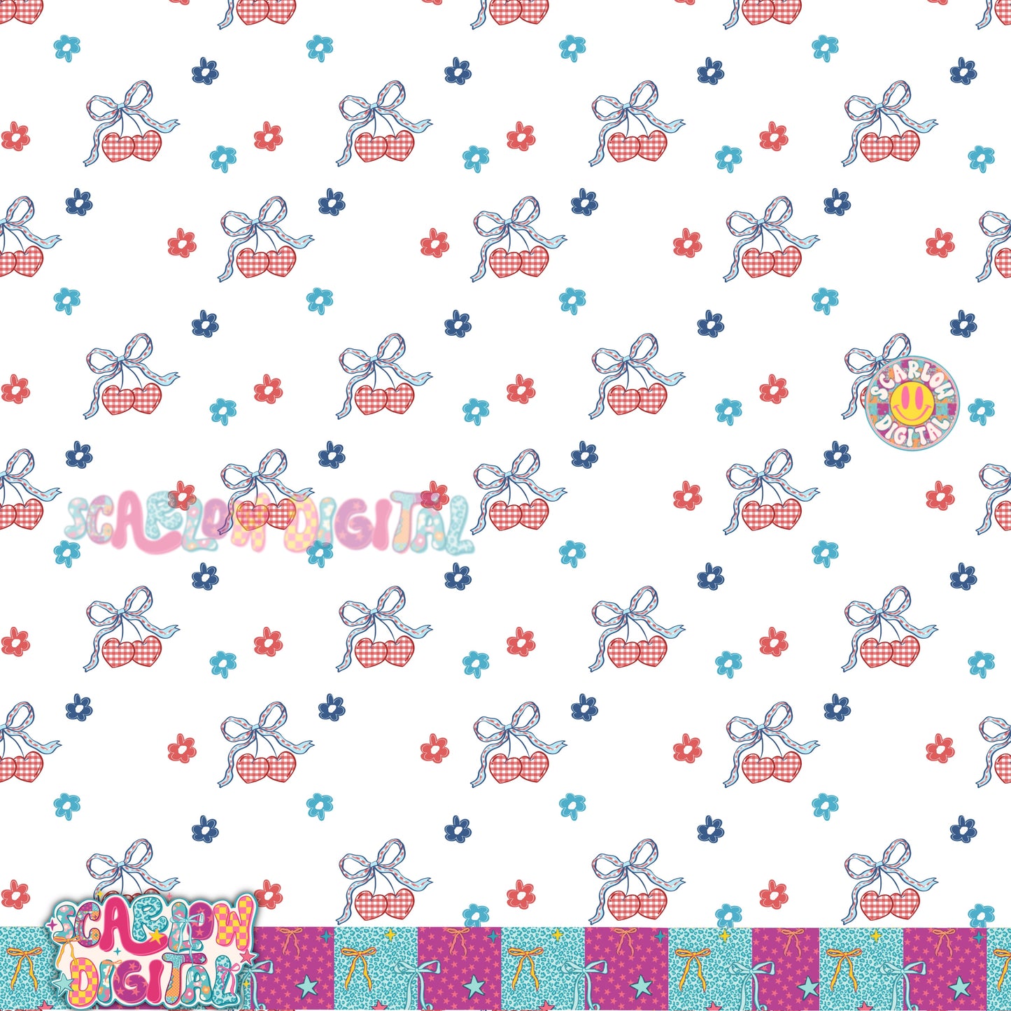 Patriotic Flowers Seamless Pattern Digital Design