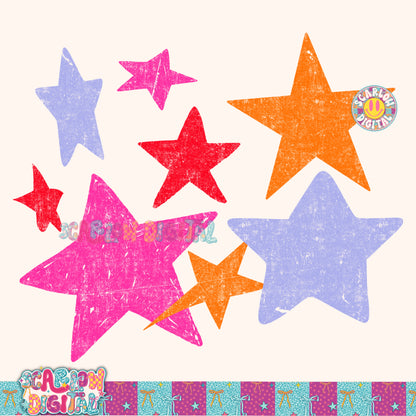 Colorful Stars PNG Digital Design
