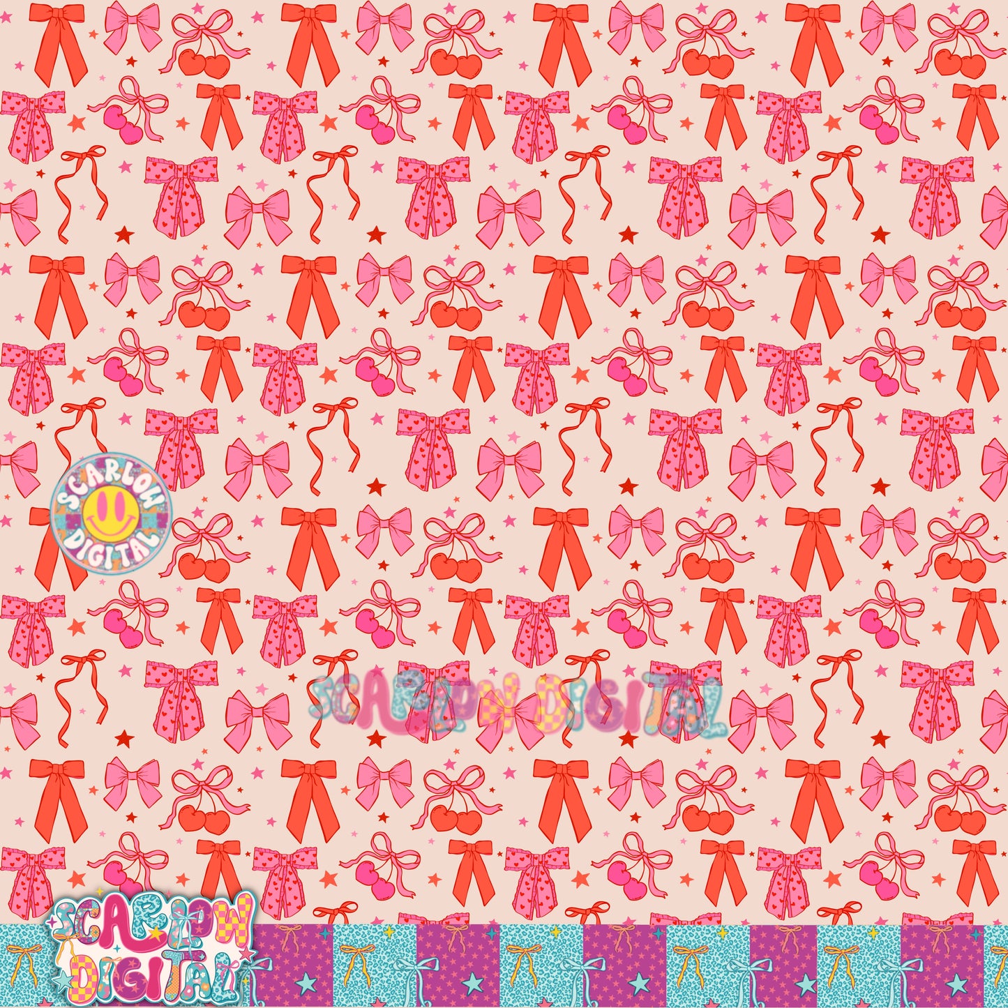Valentine's Day Bows Pink and Red Seamless Pattern Digital Design