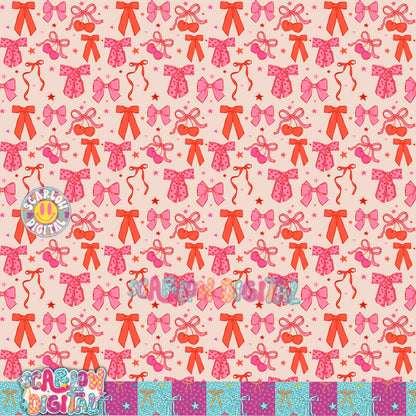 Valentine's Day Bows Pink and Red Seamless Pattern Digital Design