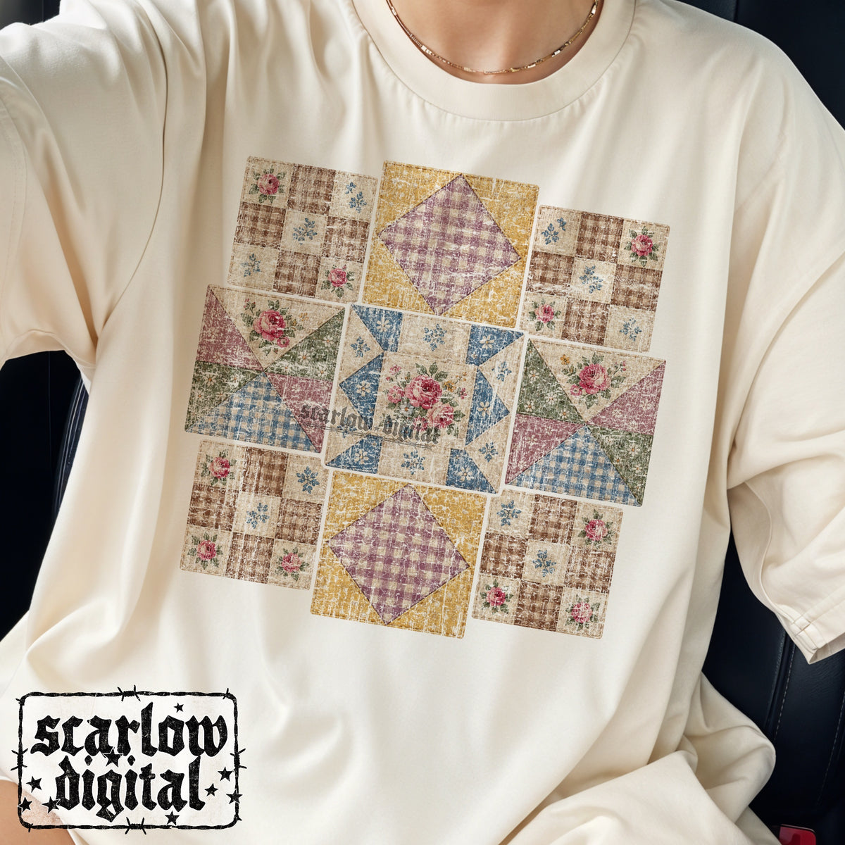 Faux Vintage Quilt PNG Digital Design
