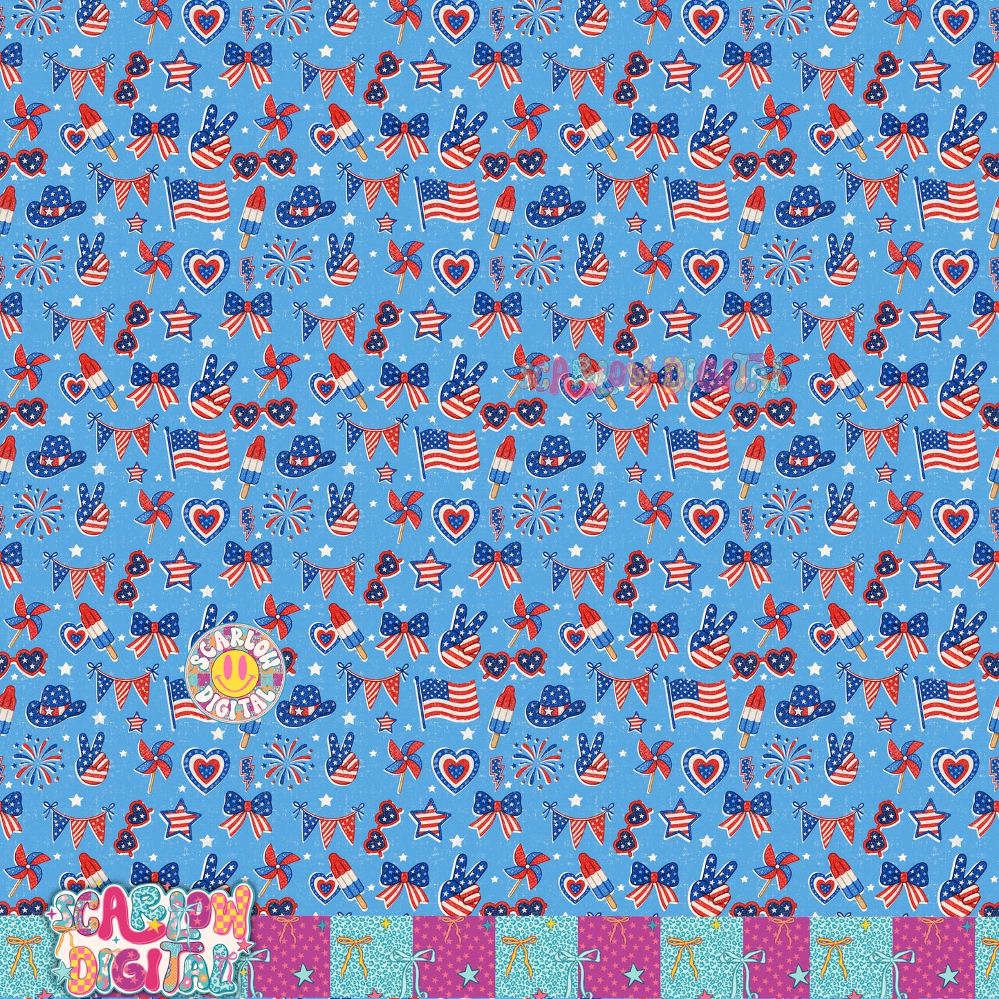 Patriotic Seamless Pattern Digital Design