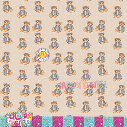 Denim Teddy Bear Vintage Thrifted Style Seamless Pattern Digital Design