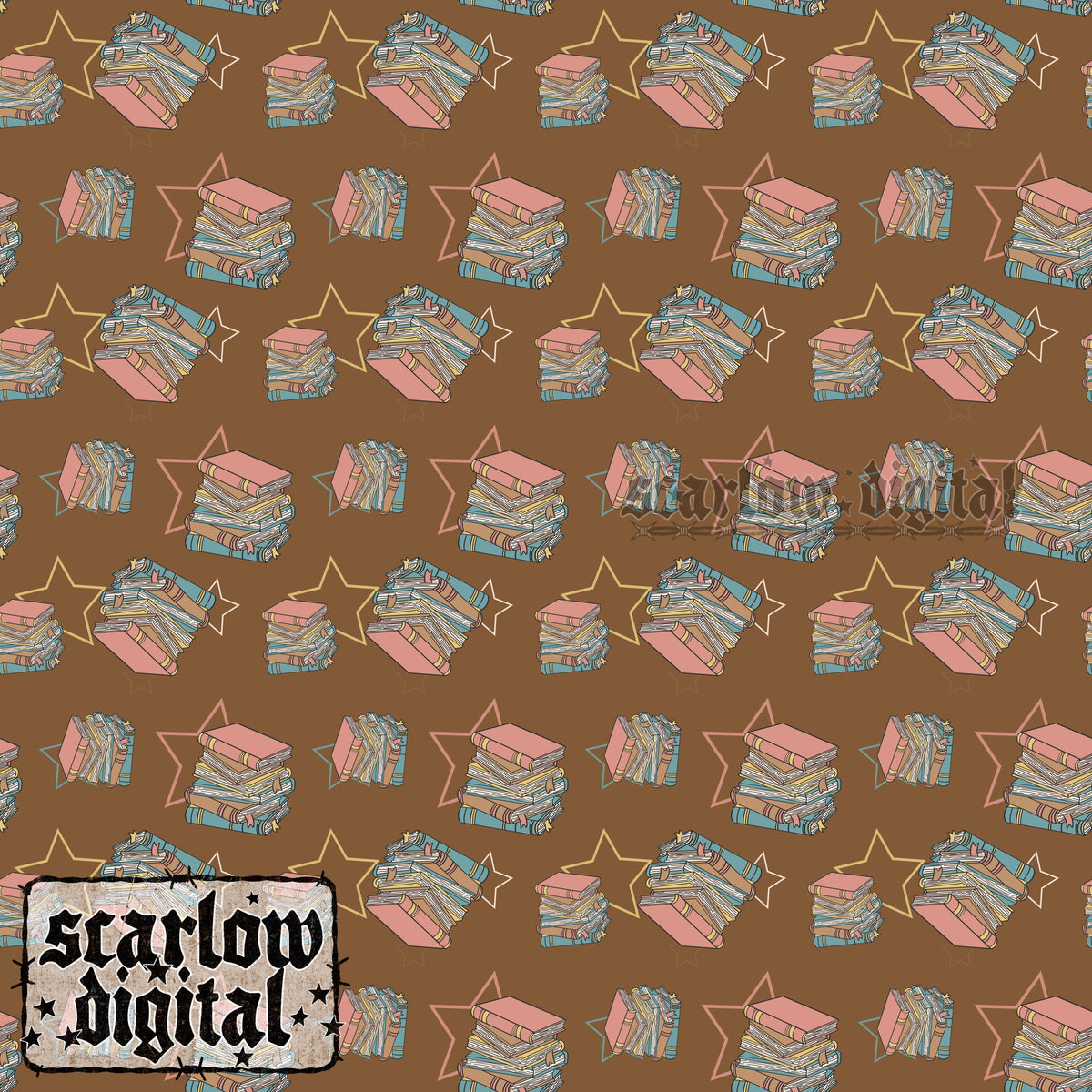 Books and Stars Seamless Pattern Digital Design