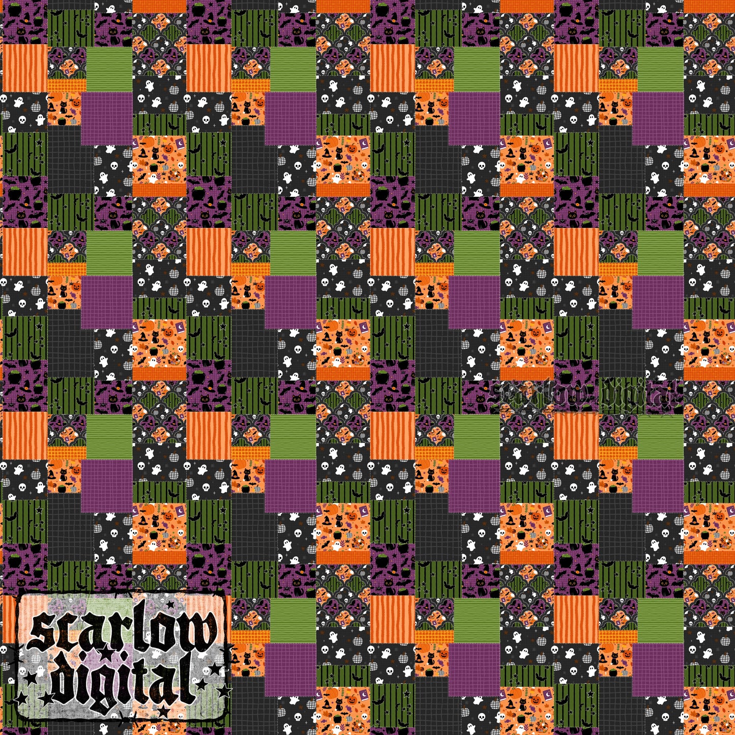 Halloween Quilt Patches Seamless Pattern Digital Design
