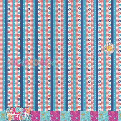 Patriotic Flowers and Stripes Seamless Pattern Digital Design