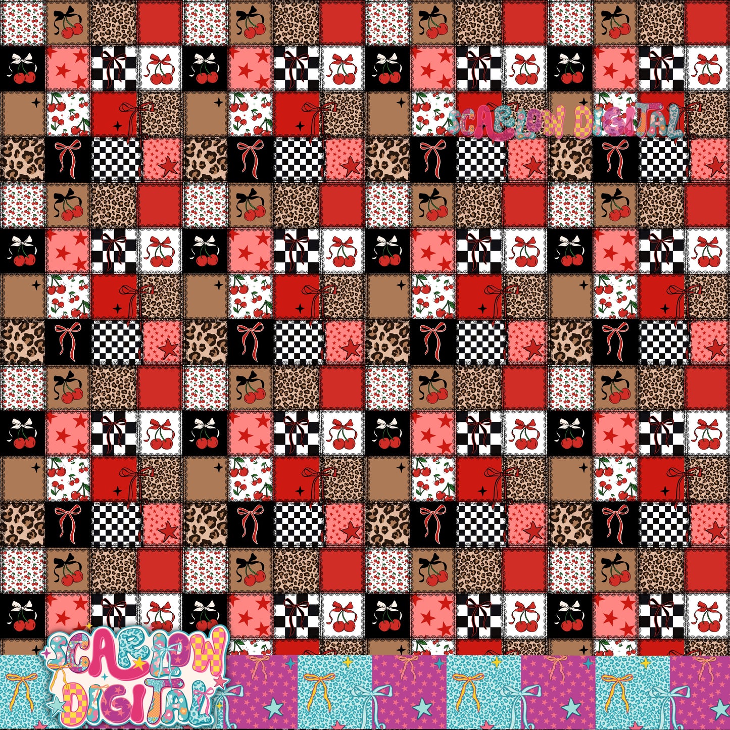 Laced Cherry Patchwork Seamless Pattern Digital Design