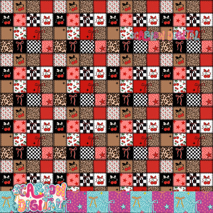 Laced Cherry Patchwork Seamless Pattern Digital Design