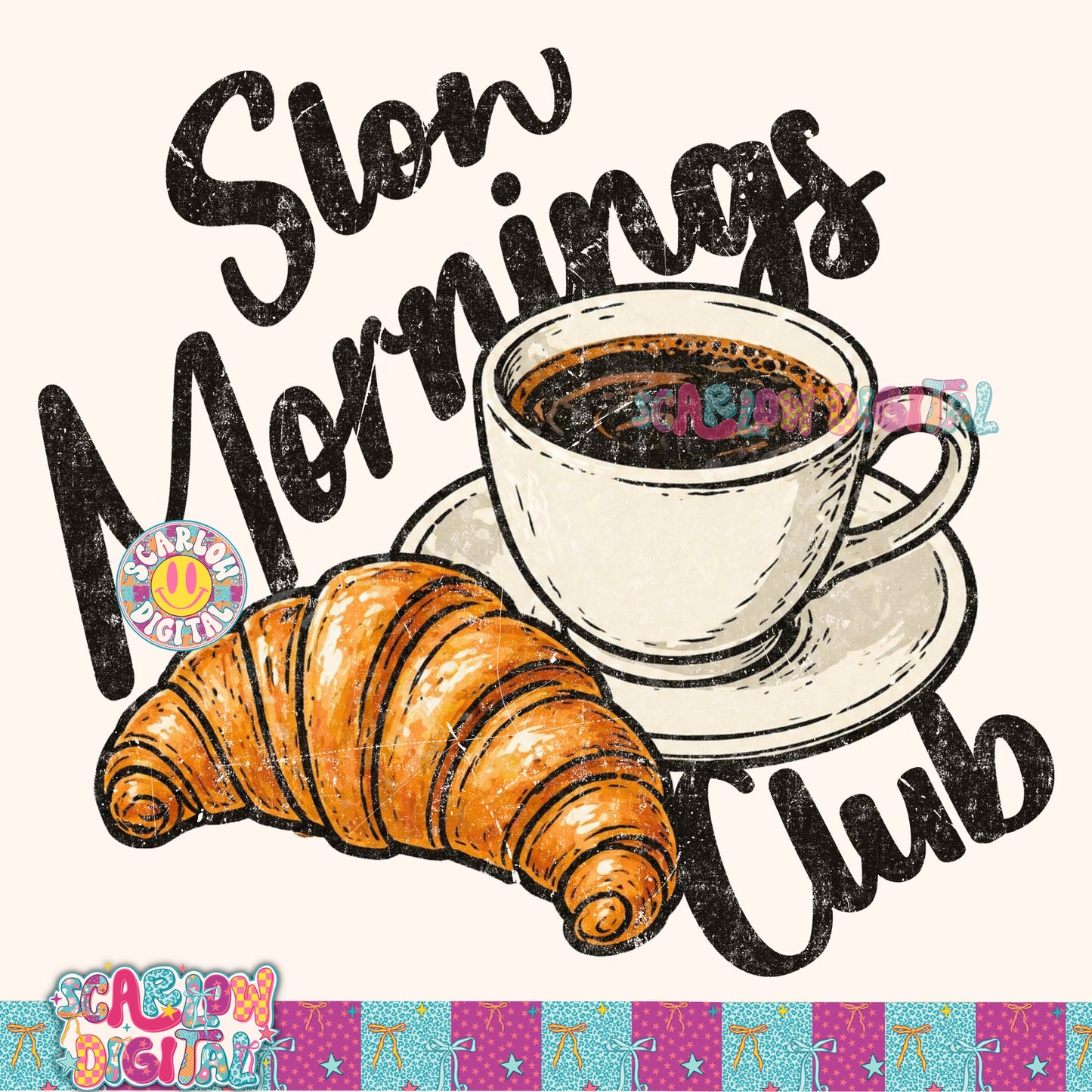 Slow Mornings Club PNG Digital Design