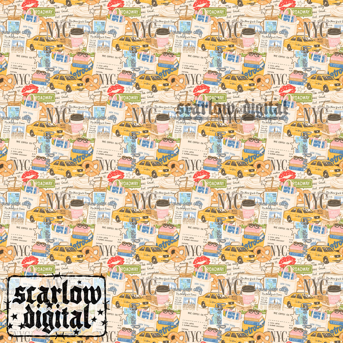 New York City Seamless Pattern Digital Design
